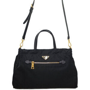 Prada Tessuto Nylon Saffiano Leather Convertible Tote Bag Black